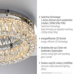 LED Kronleuchter Deckenlampe chrom Kristallanhänger 3-Stufen-Dimmer