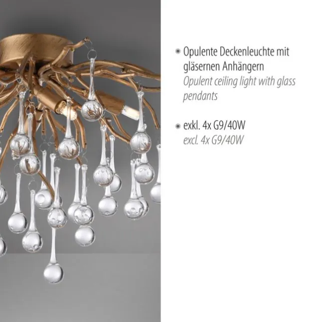 LED Kronleuchter ICICLE altmessing Glaskristallabhänger Schlafzimmer