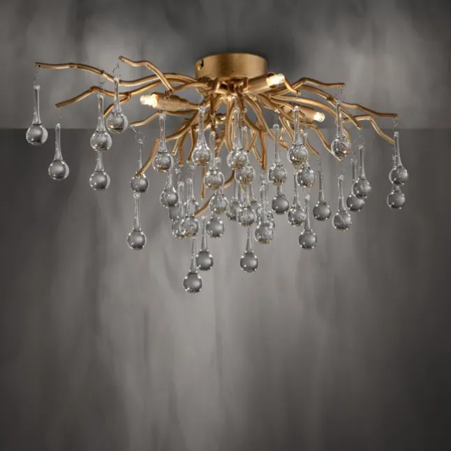 LED Kronleuchter ICICLE altmessing Glaskristallabhänger Schlafzimmer