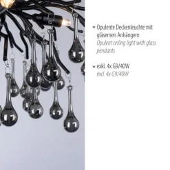 LED Kronleuchter ICICLE schwarz Glaskristallanhänger Schlafzimmer