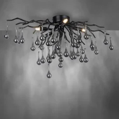 LED Kronleuchter ICICLE schwarz Glaskristallanhänger Schlafzimmer