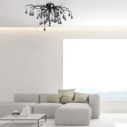 LED Kronleuchter ICICLE schwarz Glaskristallanhänger Schlafzimmer