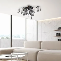 LED Kronleuchter ICICLE schwarz Glaskristallanhänger Schlafzimmer