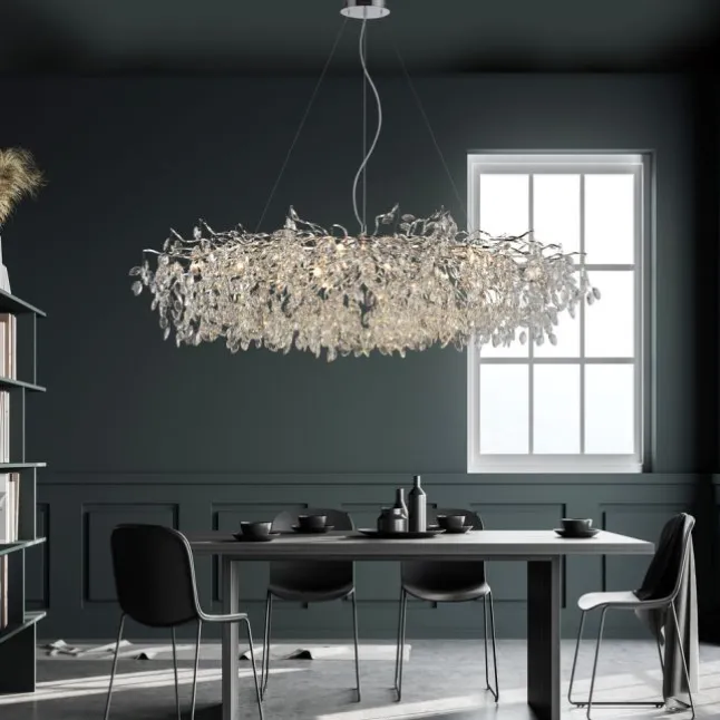 LED Kronleuchter Kristallanhänger chrom Pendelleuchte Schlafzimmer
