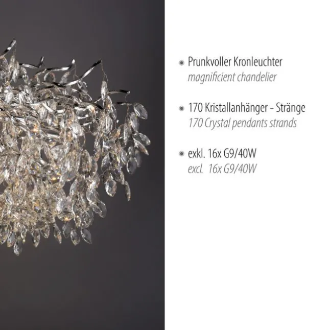 LED Kronleuchter Kristallanhänger chrom Pendelleuchte Schlafzimmer