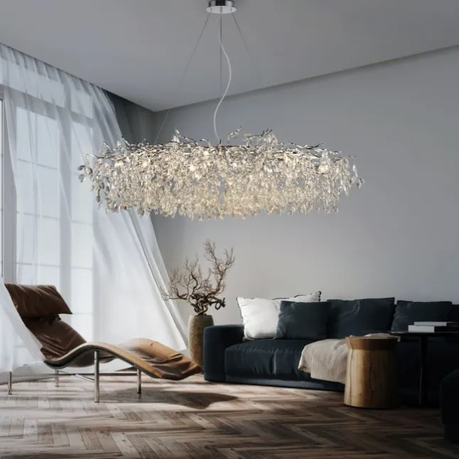 LED Kronleuchter Kristallanhänger chrom Pendelleuchte Schlafzimmer