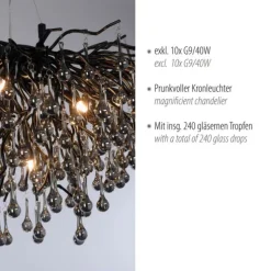 LED Kronleuchter schwarz Kristall Glasanhänger Pendelleuchte