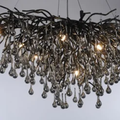 LED Kronleuchter schwarz Kristall Glasanhänger Pendelleuchte
