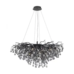 LED Kronleuchter schwarz Kristall Glasanhänger Pendelleuchte