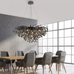 LED Kronleuchter schwarz Kristall Glasanhänger Pendelleuchte