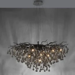 LED Kronleuchter schwarz Kristall Glasanhänger Pendelleuchte