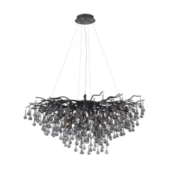 LED Kronleuchter schwarz Kristall Glasanhänger Pendelleuchte