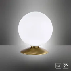LED-Kugelleuchte, altmessing warmweiß, Touchdimmer, blendfrei, Opalglas