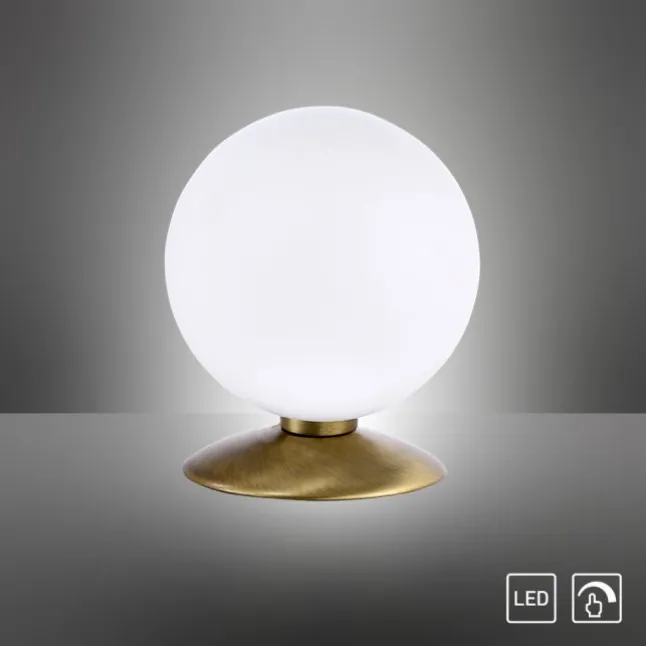 LED-Kugelleuchte, altmessing warmweiß, Touchdimmer, blendfrei, Opalglas