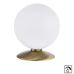 LED-Kugelleuchte, altmessing warmweiß, Touchdimmer, blendfrei, Opalglas