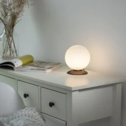LED-Kugelleuchte, altmessing warmweiß, Touchdimmer, blendfrei, Opalglas