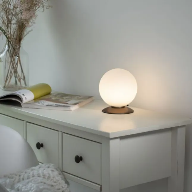 LED-Kugelleuchte, altmessing warmweiß, Touchdimmer, blendfrei, Opalglas