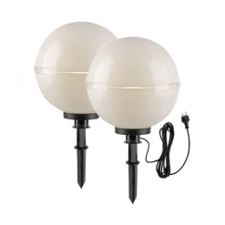 LED Kugelleuchte 2er Set 40x40x71cm weiß mit Kabel und Spieß Außenlampe