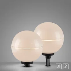 LED Kugelleuchte 2er Set 40x40x71cm weiß mit Kabel und Spieß Außenlampe