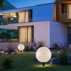 LED Kugelleuchte 2er Set 40x40x71cm weiß mit Kabel und Spieß Außenlampe