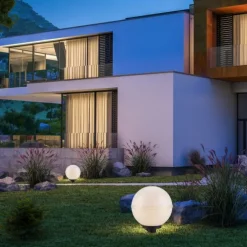 LED Kugelleuchte 2er Set 20x20x51cm weiß mit Kabel und Spieß Außenlampe