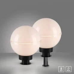 LED Kugelleuchte 2er Set 20x20x51cm weiß mit Kabel und Spieß Außenlampe