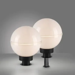 LED Kugelleuchte 2er Set 20x20x51cm weiß mit Kabel und Spieß Außenlampe