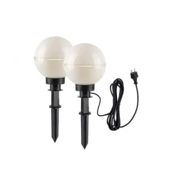 LED Kugelleuchte 2er Set 20x20x51cm weiß mit Kabel und Spieß Außenlampe