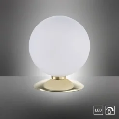 LED-Kugelleuchte, messing-matt, Touchdimmer, blendfrei, Opalglas