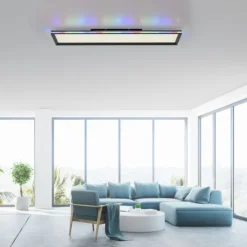 LED Panel, Deckenleuchte, flach,dimmbar, schwarz, mit RGB Laufbandumrandung