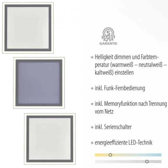 LED Panel, Deckenleuchte, weiß, dimmbar, Farbtemperatursteuerung