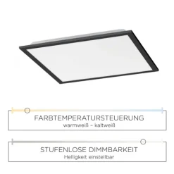 LED Panel, Rahmen schwarz, quadratisch, dimmbar, CCT, Fernbedienung, modern