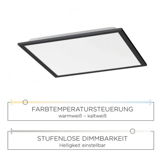 LED Panel, Rahmen schwarz, quadratisch, dimmbar, CCT, Fernbedienung, modern