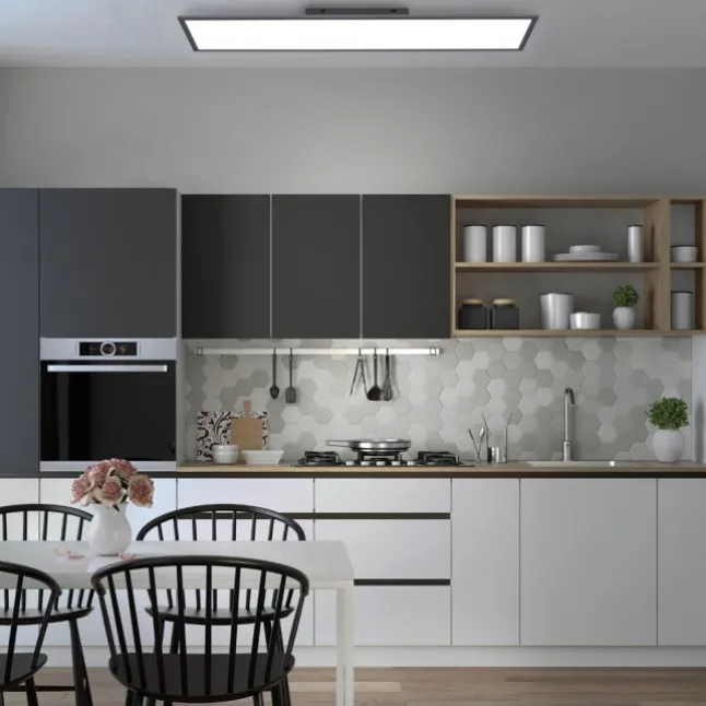 LED Panel, Rahmen schwarz, rechteckig, CCT, Fernbedienung, dimmbar, modern