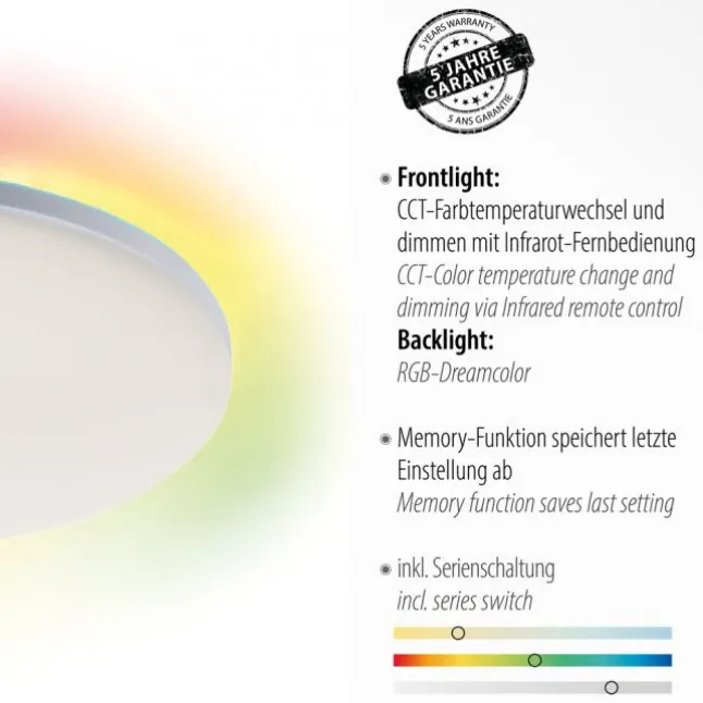 LED Panel, weiß, rund, dimmbar, inkl. FB, Memory, separat steuerbar