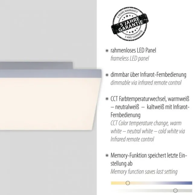 LED-Panel,weiß, 30x30cm, rahmenlos, CCT, Fernbedienung