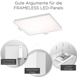 LED-Panel, weiß, 60x30cm, rahmenlos, Farbsteuerung, Dimmfunktion