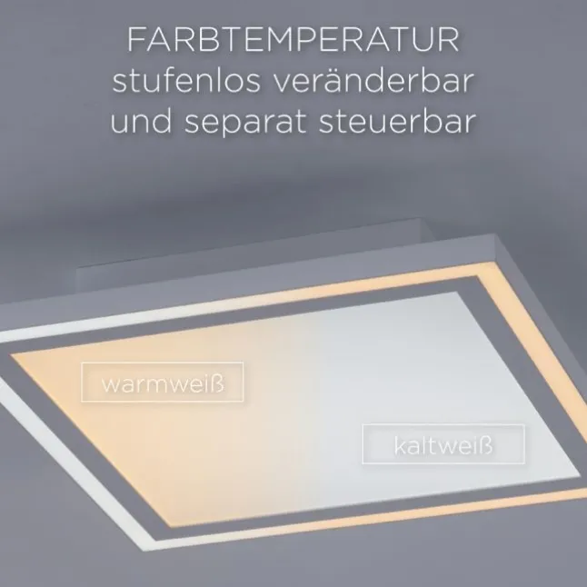 LED Panel, zus.Rahmenlicht, weiß, 30x30cm, Fernbedienung, getr.schaltbar