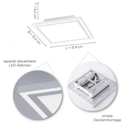 LED Panel, zus.Rahmenlicht, weiß, 30x30cm, Fernbedienung, getr.schaltbar
