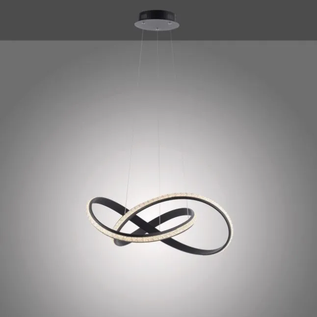 LED Pendellampe BRILLA schwarz geschwungen dimmbar Kristallglas Optik