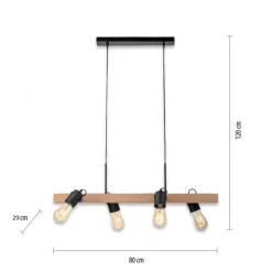 LED Pendellampe CANOP schwarz 4 flammig Holz Metall Industrie Design