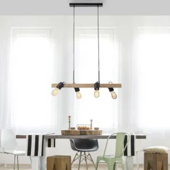 LED Pendellampe CANOP schwarz 4 flammig Holz Metall Industrie Design