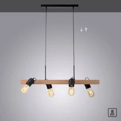 LED Pendellampe CANOP schwarz 4 flammig Holz Metall Industrie Design