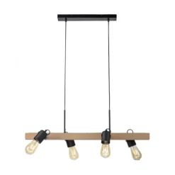LED Pendellampe CANOP schwarz 4 flammig Holz Metall Industrie Design