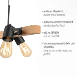 LED Pendellampe CANOP schwarz 4 flammig Holz Metall Industrie Design