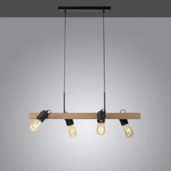 LED Pendellampe CANOP schwarz 4 flammig Holz Metall Industrie Design