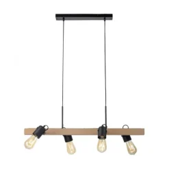 LED Pendellampe CANOP schwarz 4 flammig Holz Metall Industrie Design