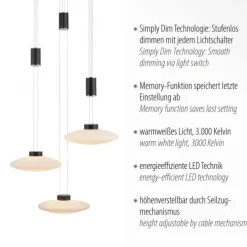 LED Pendellampe 3 flammig rund schwarz dimmbar höhenverstellbar