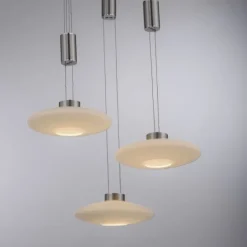 LED Pendellampe 3 flammig rund silber farbig dimmbar höhenverstellbar