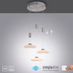 LED Pendellampe 3 flammig rund silber farbig dimmbar höhenverstellbar